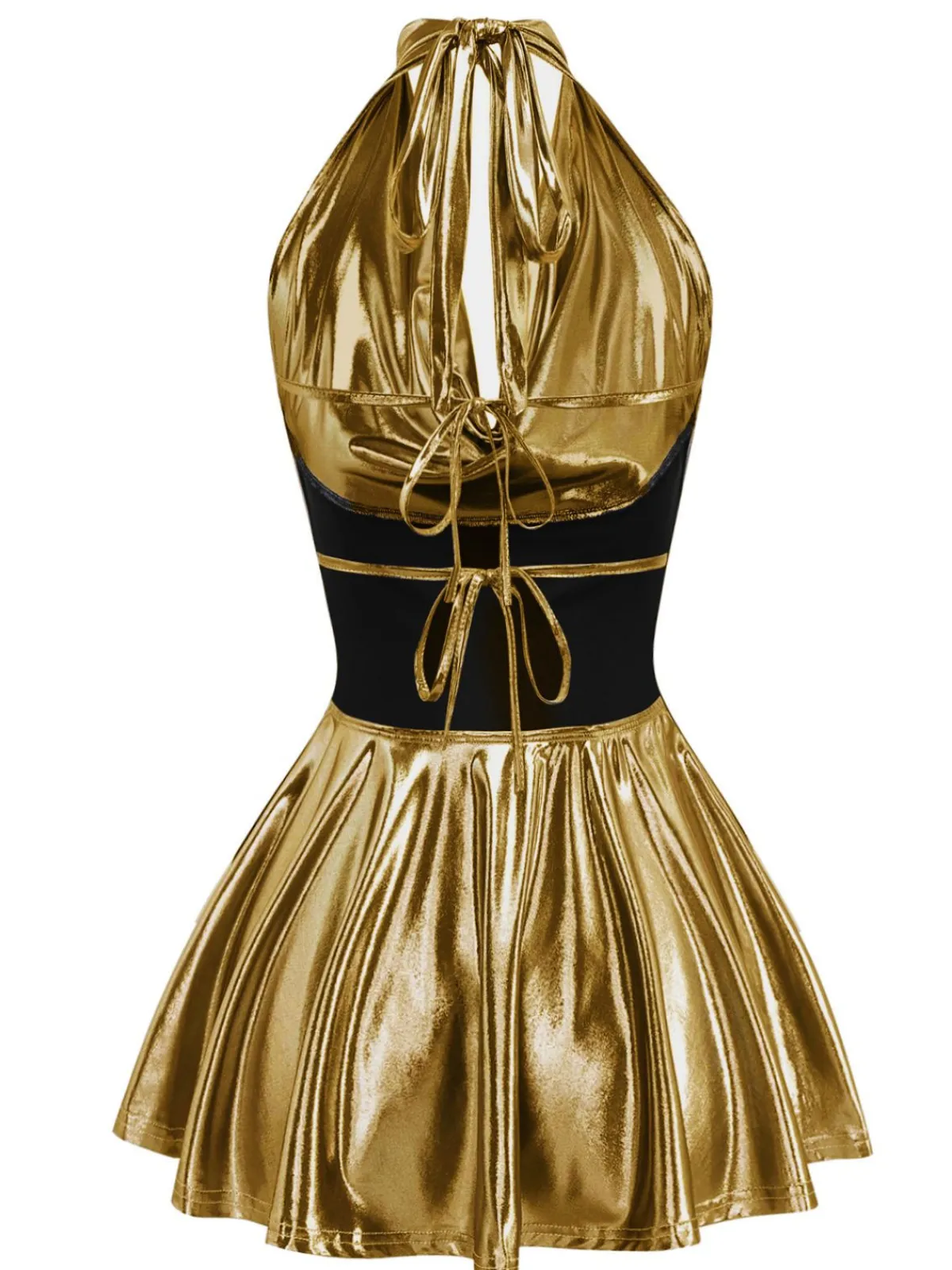 Hot Retro Stage 1970s Metallic V-Neck Pleated Mini Dress