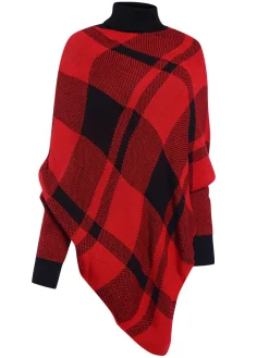 Hot Retro Stage 1950s Mock Neck Plaid Knit Poncho Sweater