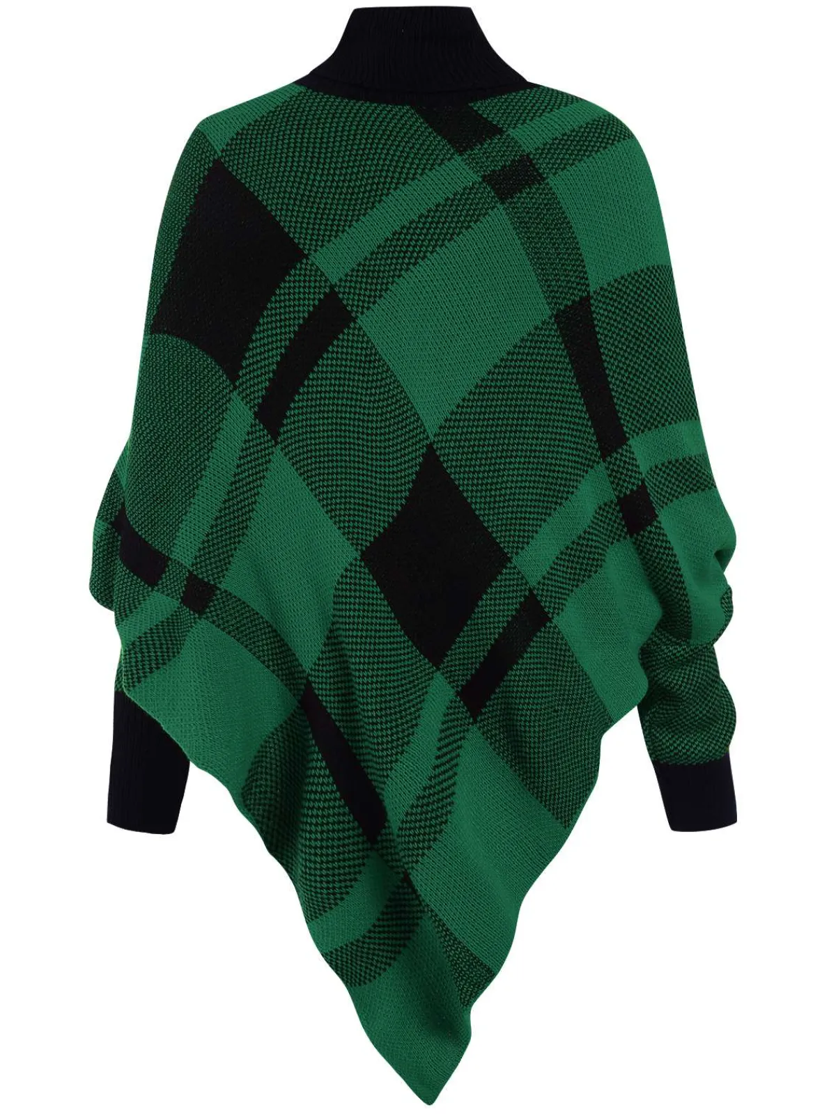 Hot Retro Stage 1950s Mock Neck Plaid Knit Poncho Sweater