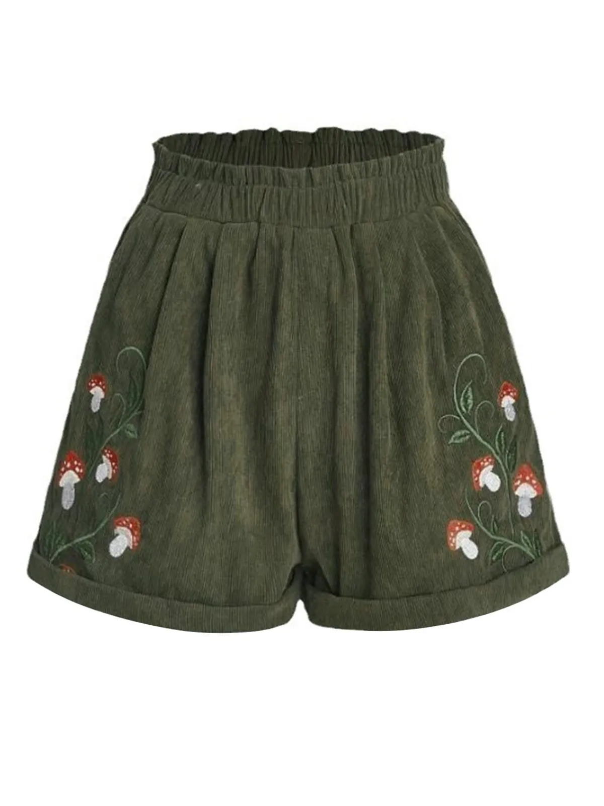 Best Retro Stage 1940s Mushroom Embroidered Corduroy Shorts
