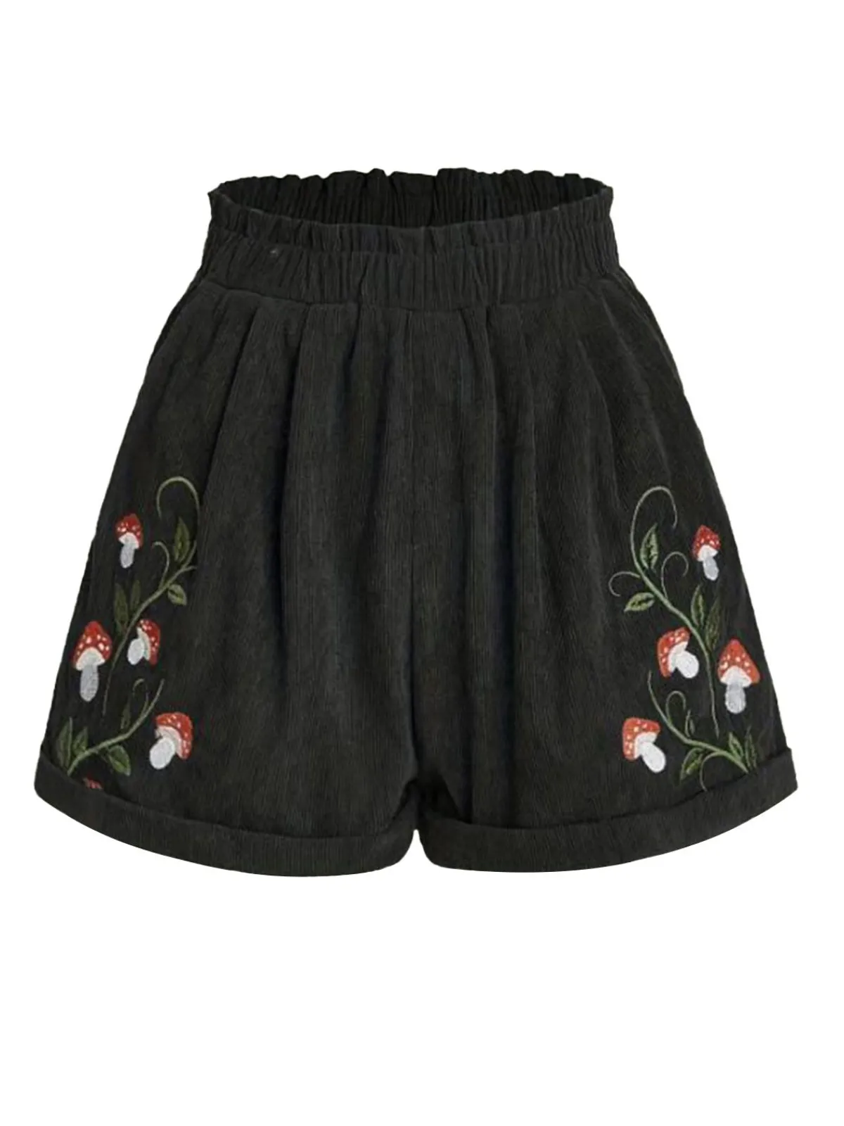 Best Retro Stage 1940s Mushroom Embroidered Corduroy Shorts