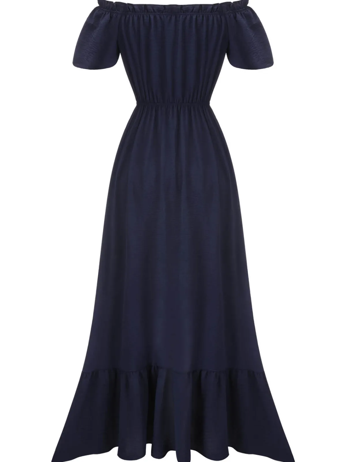 Online Retro Stage 1930s One-Shoulder Button Long Dress Navy Blue