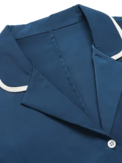 Best Retro Stage 1960s Sleeveless Lapel Dress Navy Blue