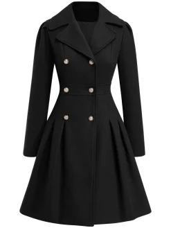 Outlet Retro Stage 1940s Notched Collar Double-Breasted Dress Coat