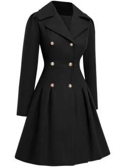 Outlet Retro Stage 1940s Notched Collar Double-Breasted Dress Coat