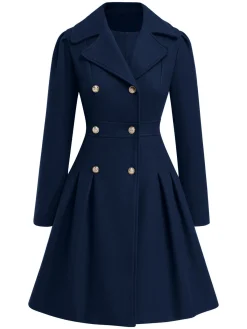 Outlet Retro Stage 1940s Notched Collar Double-Breasted Dress Coat