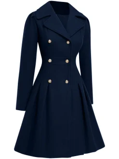 Outlet Retro Stage 1940s Notched Collar Double-Breasted Dress Coat