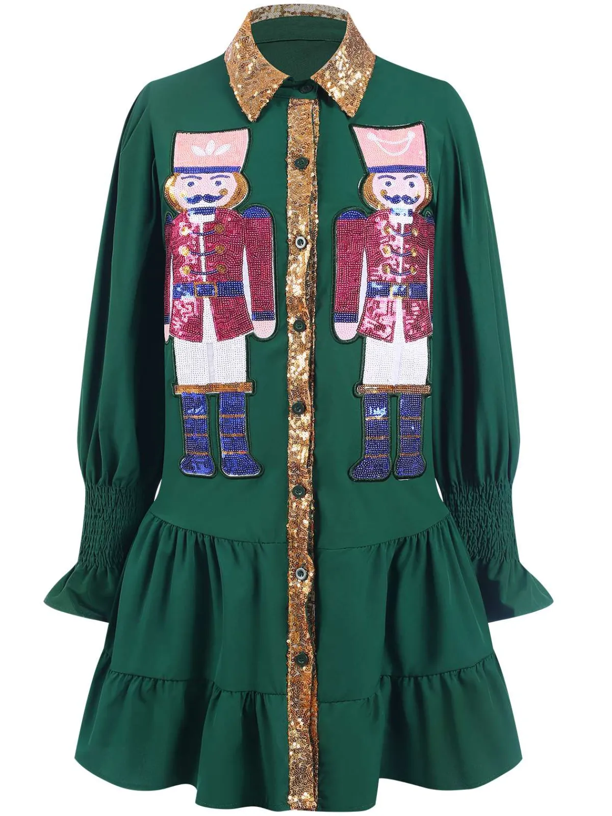 Hot Retro Stage 1970s Nutcracker Lapel Sequin Dress