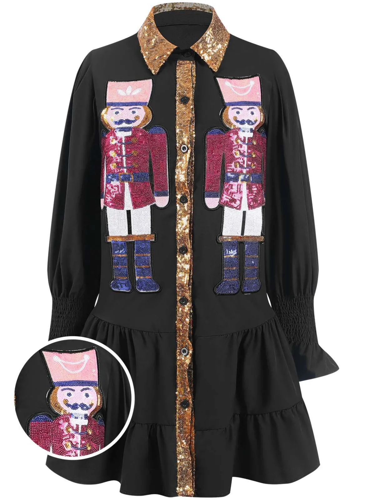 Hot Retro Stage 1970s Nutcracker Lapel Sequin Dress