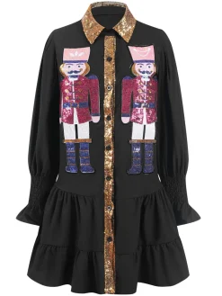 Hot Retro Stage 1970s Nutcracker Lapel Sequin Dress