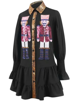 Hot Retro Stage 1970s Nutcracker Lapel Sequin Dress