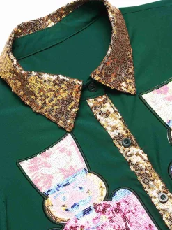 Hot Retro Stage 1970s Nutcracker Lapel Sequin Dress