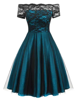 Online Retro Stage 1950s Off Shoulder Lace Swing Dress