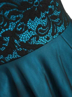 New Retro Stage 1950s Off Shoulder Lace Swing Dress Dark Green