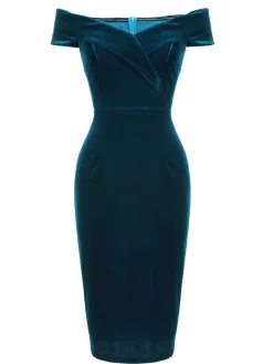 Best Retro Stage 1960s Off Shoulder Velvet Bodycon Dress