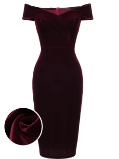 Best Retro Stage 1960s Off Shoulder Velvet Bodycon Dress