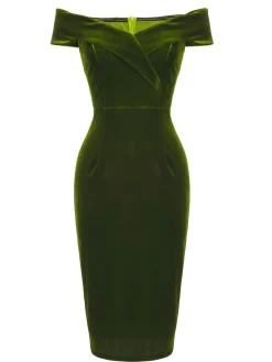 Hot Retro Stage 1960s Off Shoulder Velvet Bodycon Vintage Dress