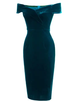 Hot Retro Stage 1960s Off Shoulder Velvet Bodycon Vintage Dress