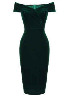 Fashion Retro Stage 1960s Off Shoulder Velvet Bodycon Dress