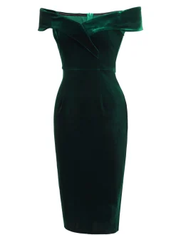 Fashion Retro Stage 1960s Off Shoulder Velvet Bodycon Dress