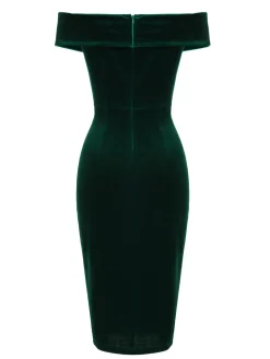 Fashion Retro Stage 1960s Off Shoulder Velvet Bodycon Dress