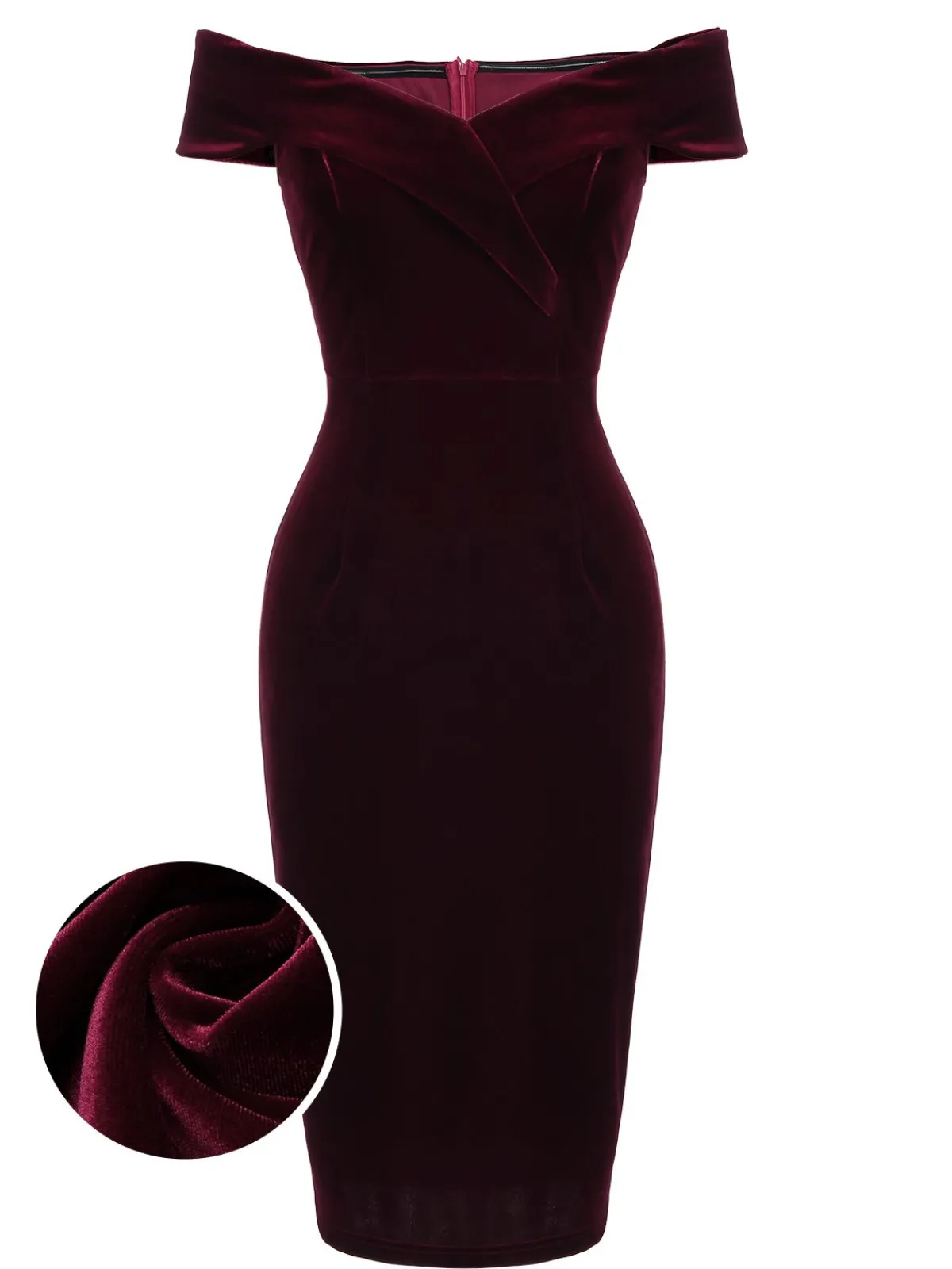 Fashion Retro Stage 1960s Off Shoulder Velvet Bodycon Dress