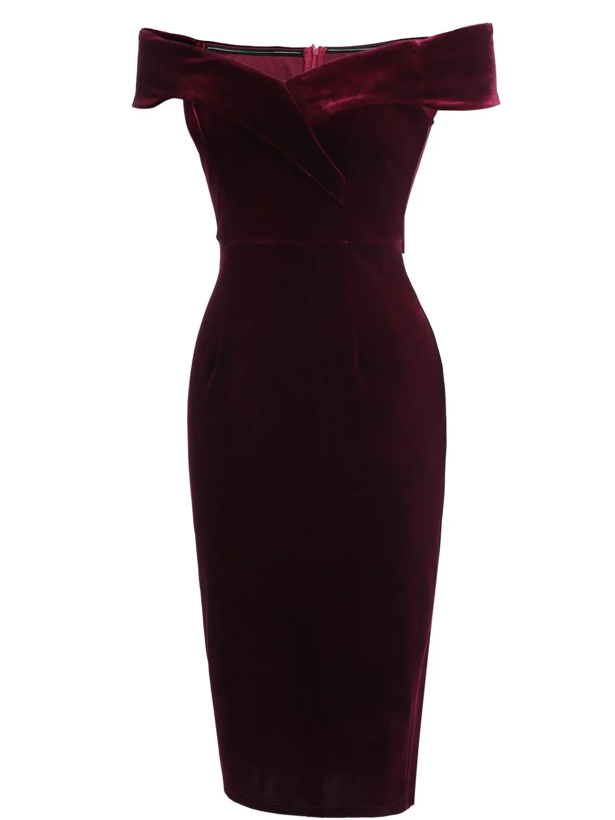 Fashion Retro Stage 1960s Off Shoulder Velvet Bodycon Dress