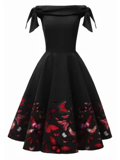 Clearance Retro Stage 1950s Off-Shoulder Butterfly Swing Dress