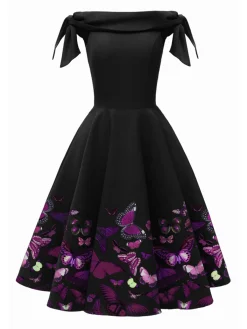 Clearance Retro Stage 1950s Off-Shoulder Butterfly Swing Dress