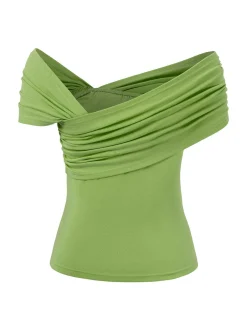 Sale Retro Stage 1960s Off-Shoulder 3D Rose Solid Top
