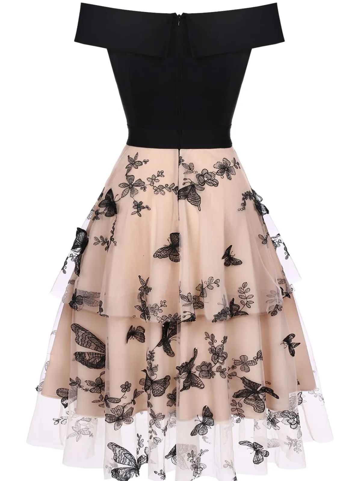 Best Retro Stage 1950s Off-shoulder Lace Butterfly Swing Dress Black