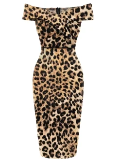 New Retro Stage 1960s Off-shoulder Pencil Dress Leopard