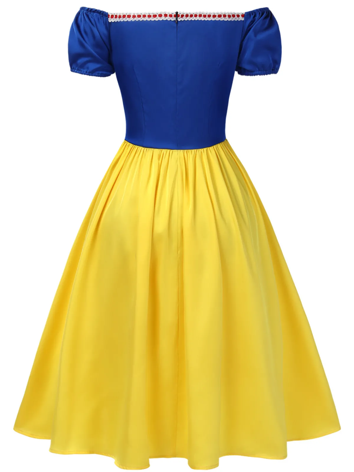 Hot Retro Stage 1950s Off-Shoulder Puff Sleeve Princess Bow Dress Yellow & Blue