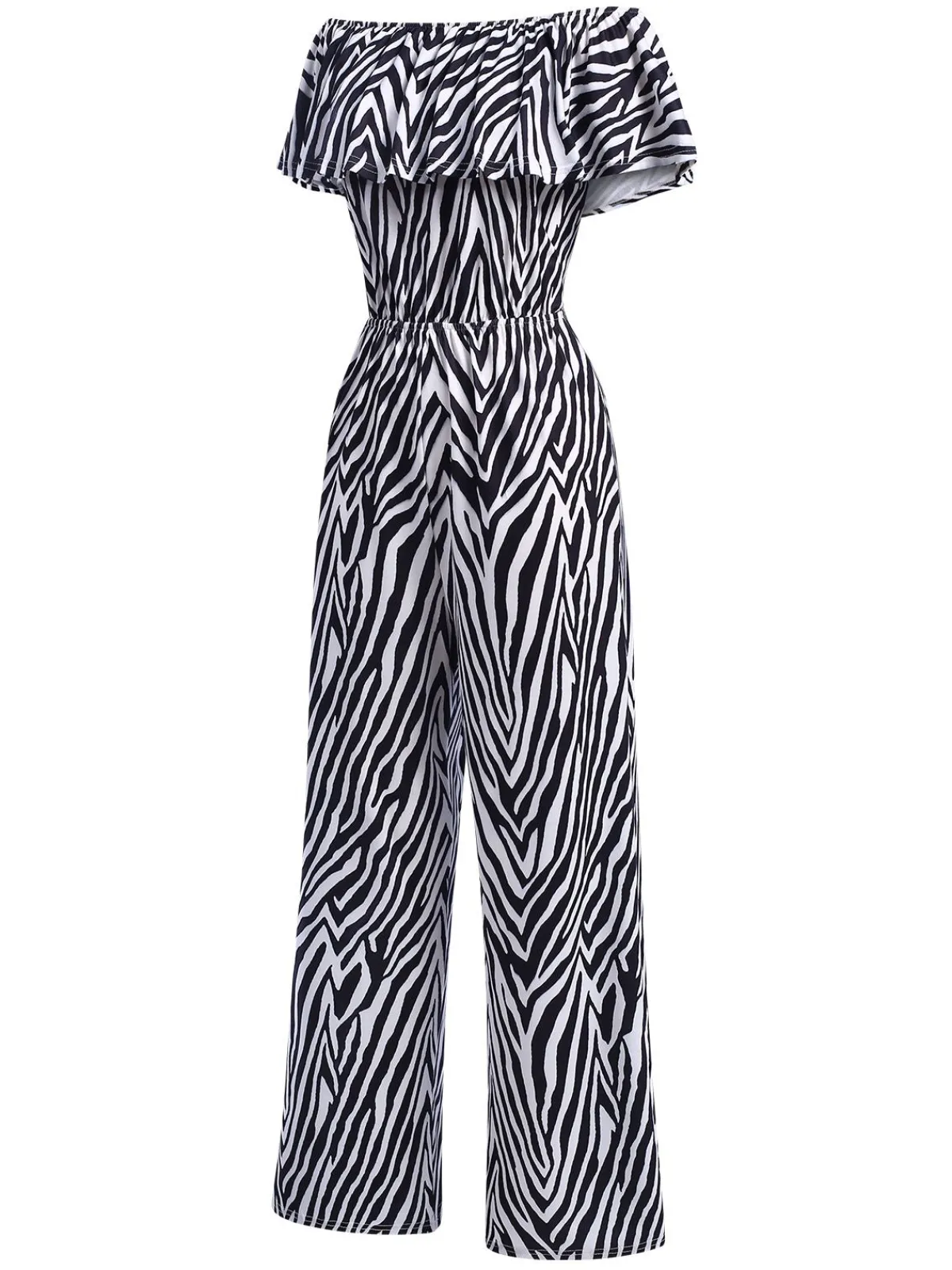 Best Retro Stage 1930s Off-Shoulder Zebra Stripe Jumpsuit Black