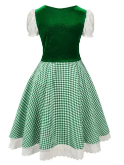 Sale Retro Stage 1950s Oktoberfest Puff Sleeves Gingham Plaid Dress
