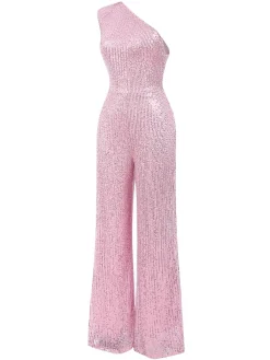 Fashion Retro Stage 1930s One Shoulder Glitter Solid Jumpsuit