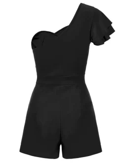 Outlet Retro Stage 1950s One Shoulder Ruffles Solid Romper