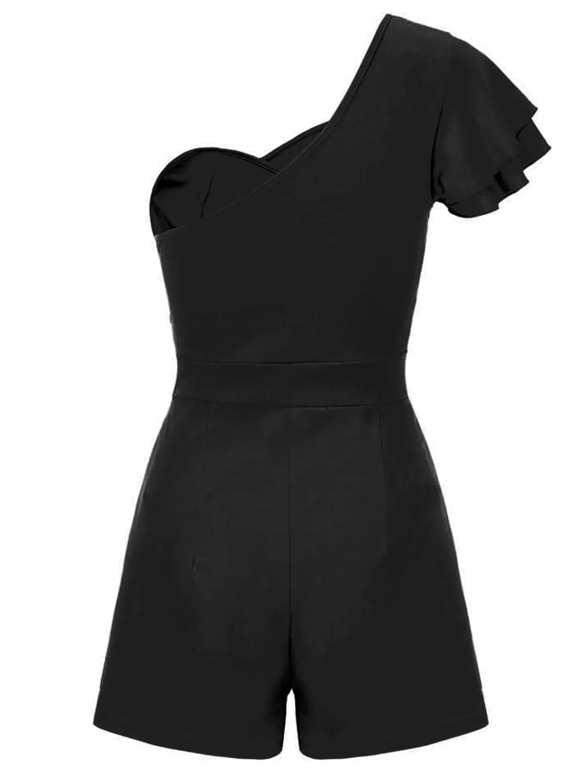 Outlet Retro Stage 1950s One Shoulder Ruffles Solid Romper