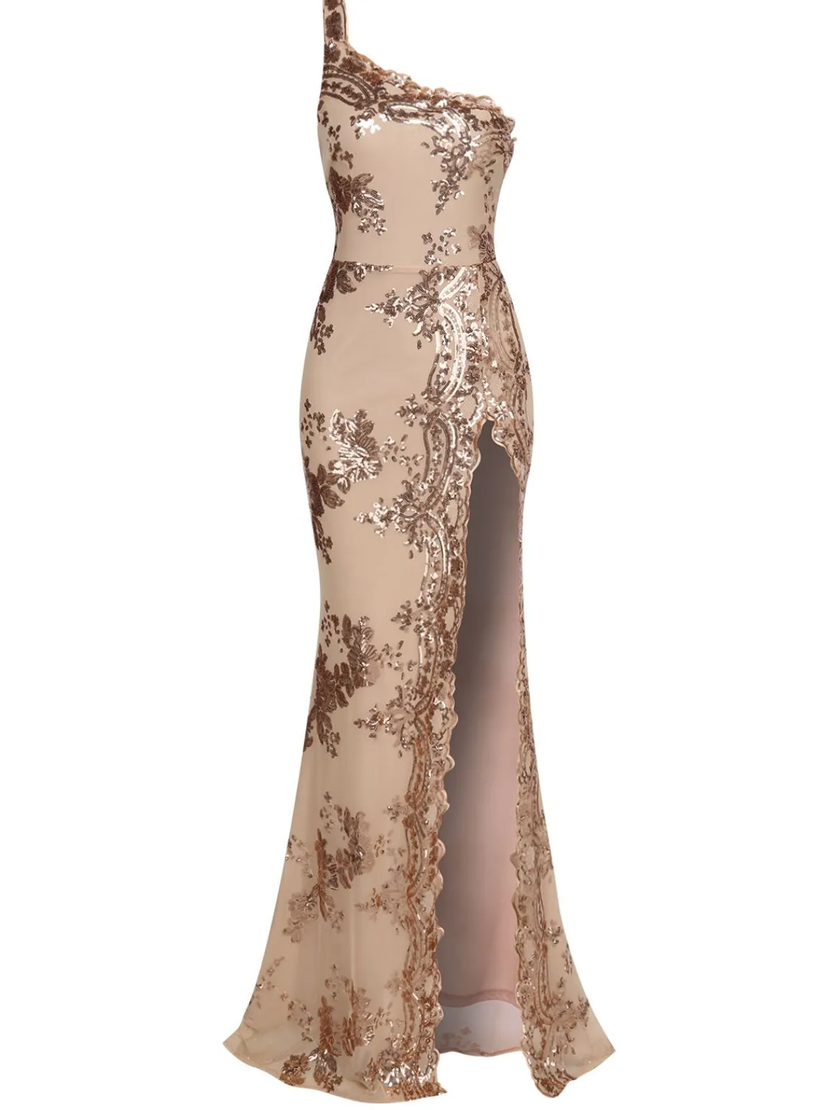 Best Retro Stage 1930s One Shoulder Sequined Floral Slit Dress