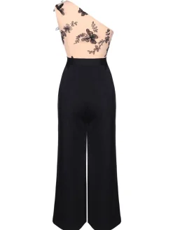 New Retro Stage 1950s One-shoulder Lace Butterfly Jumpsuit Black