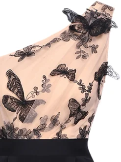 New Retro Stage 1950s One-shoulder Lace Butterfly Jumpsuit Black
