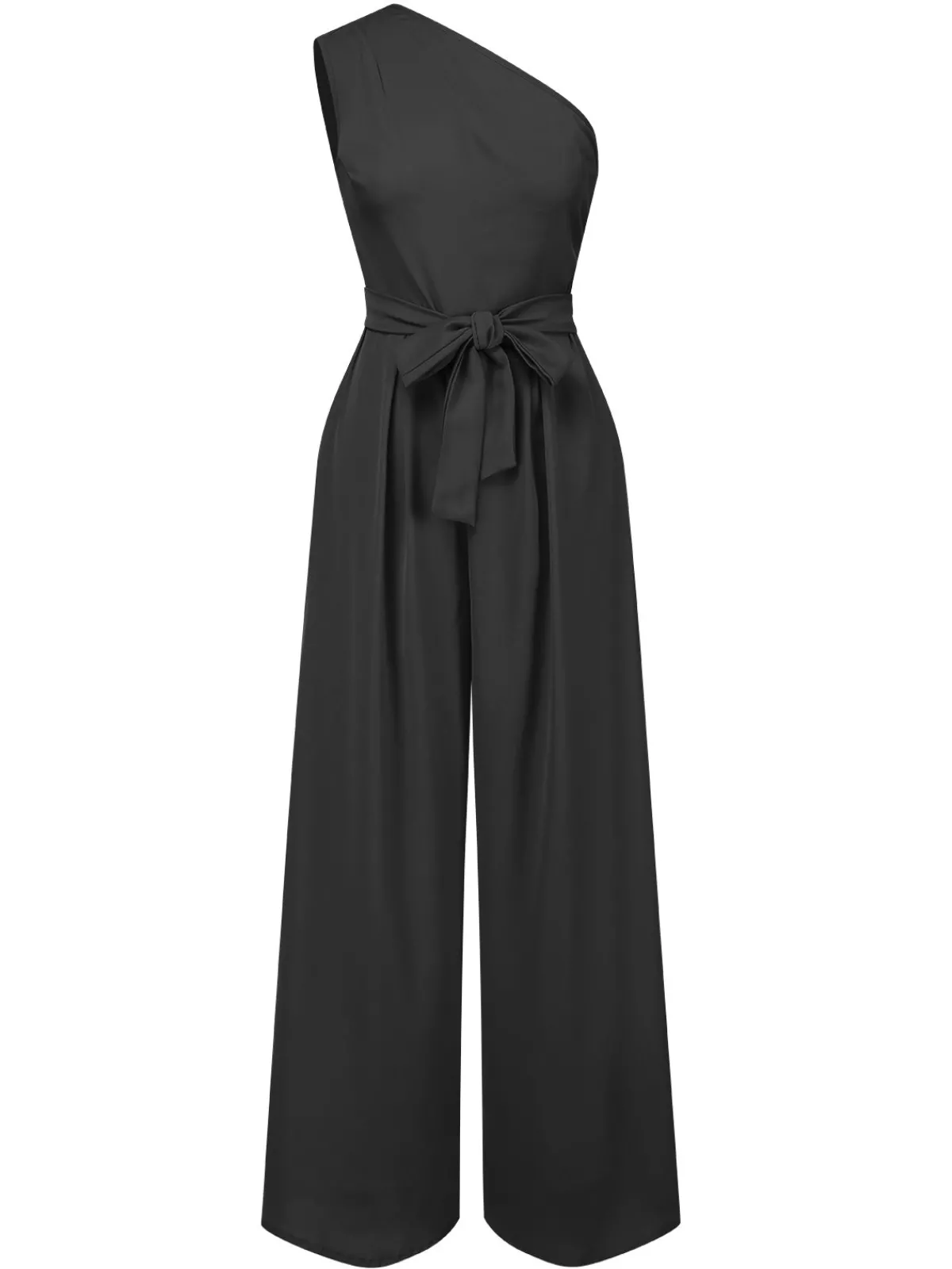 Discount Retro Stage 1930s One-Shoulder Solid Bind Jumpsuit