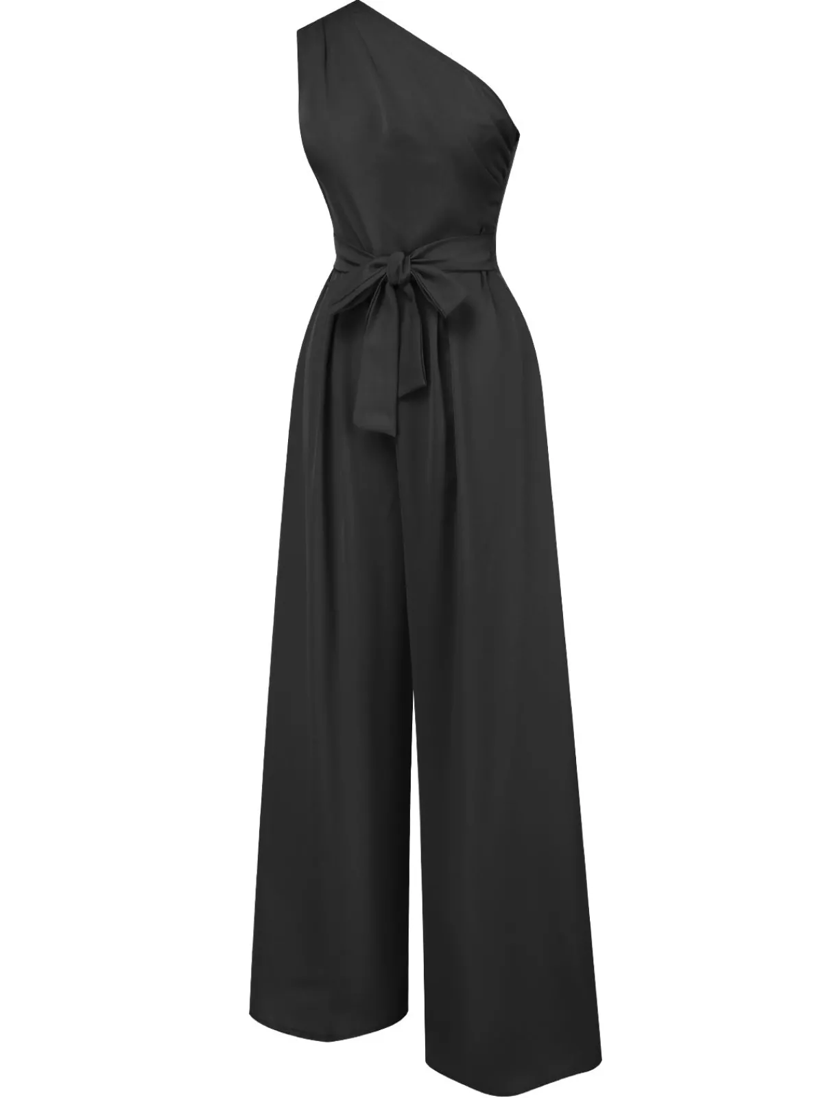 Discount Retro Stage 1930s One-Shoulder Solid Bind Jumpsuit