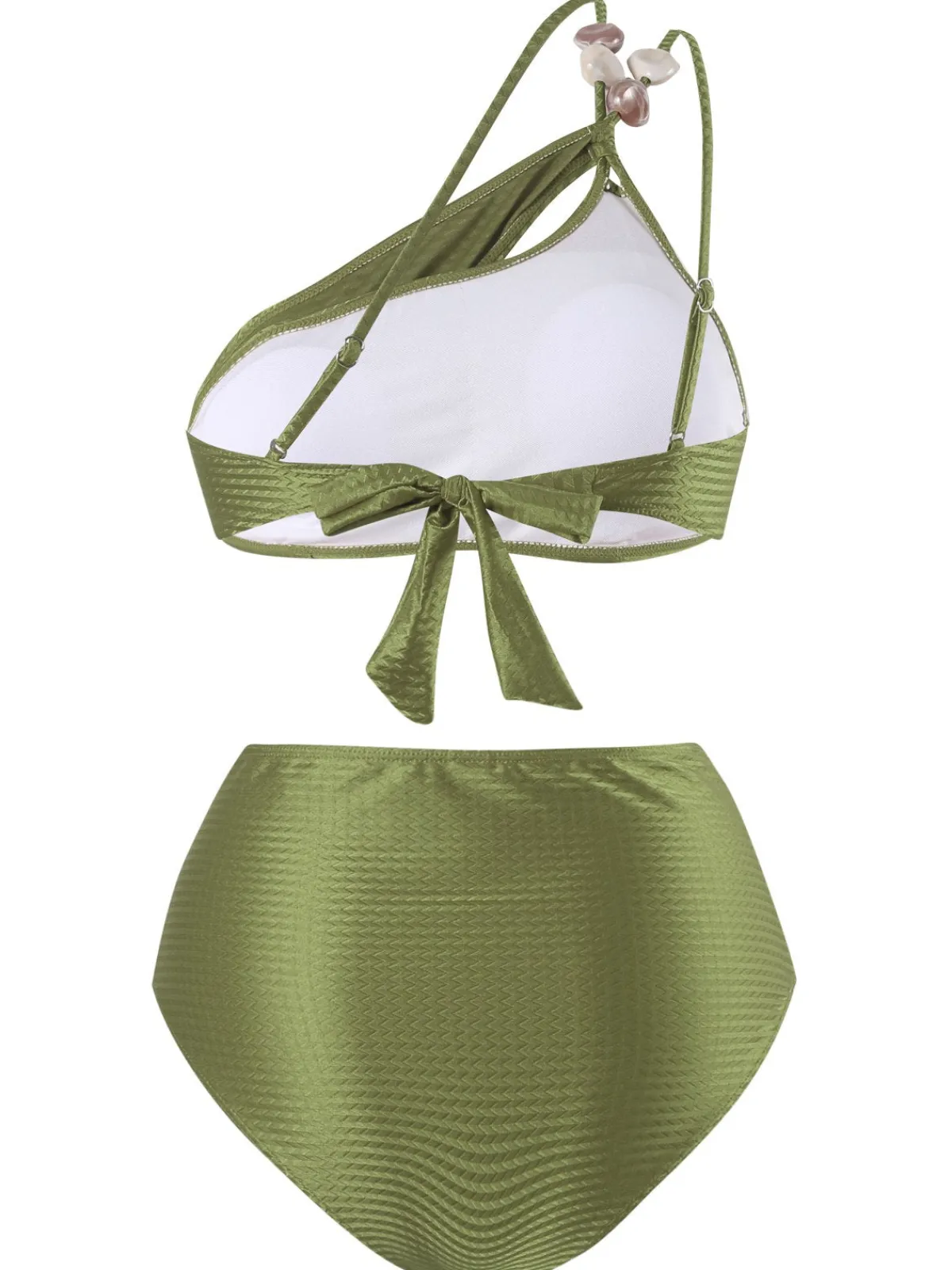 Discount Retro Stage 1950s One-Shoulder Textured Fabric Beading Bikini Set