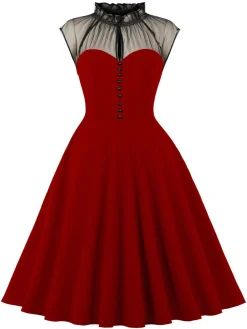 Clearance Retro Stage 1950s Patchwork Flying Sleeves Swing Dress