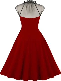 Clearance Retro Stage 1950s Patchwork Flying Sleeves Swing Dress