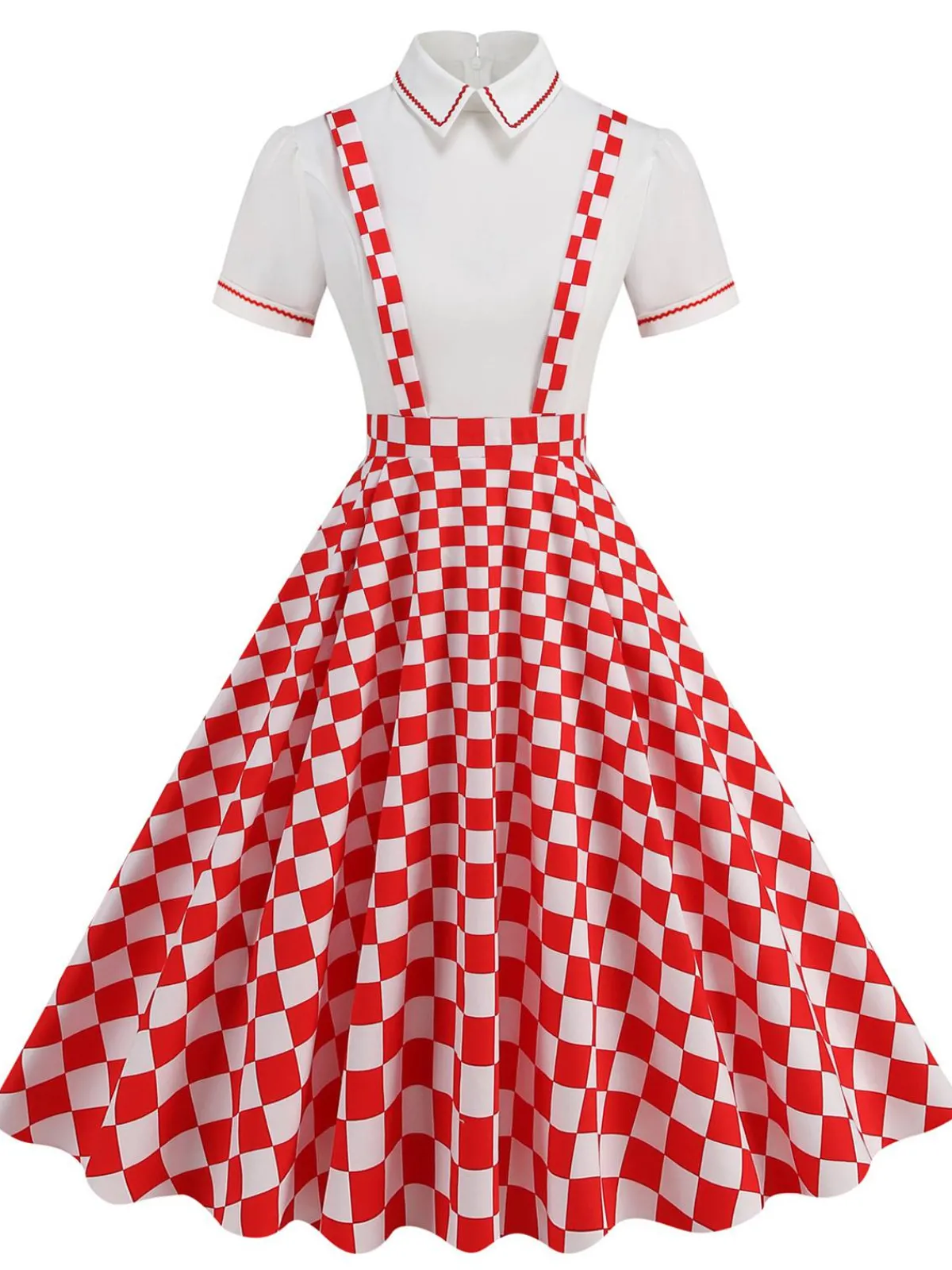 Sale Retro Stage 1950s Patchwork Lapel Collar Suspender Dress