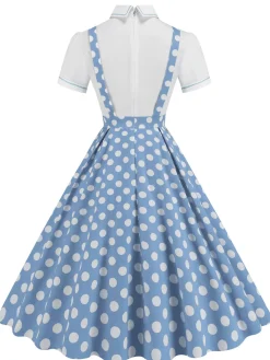 Sale Retro Stage 1950s Patchwork Lapel Collar Suspender Dress