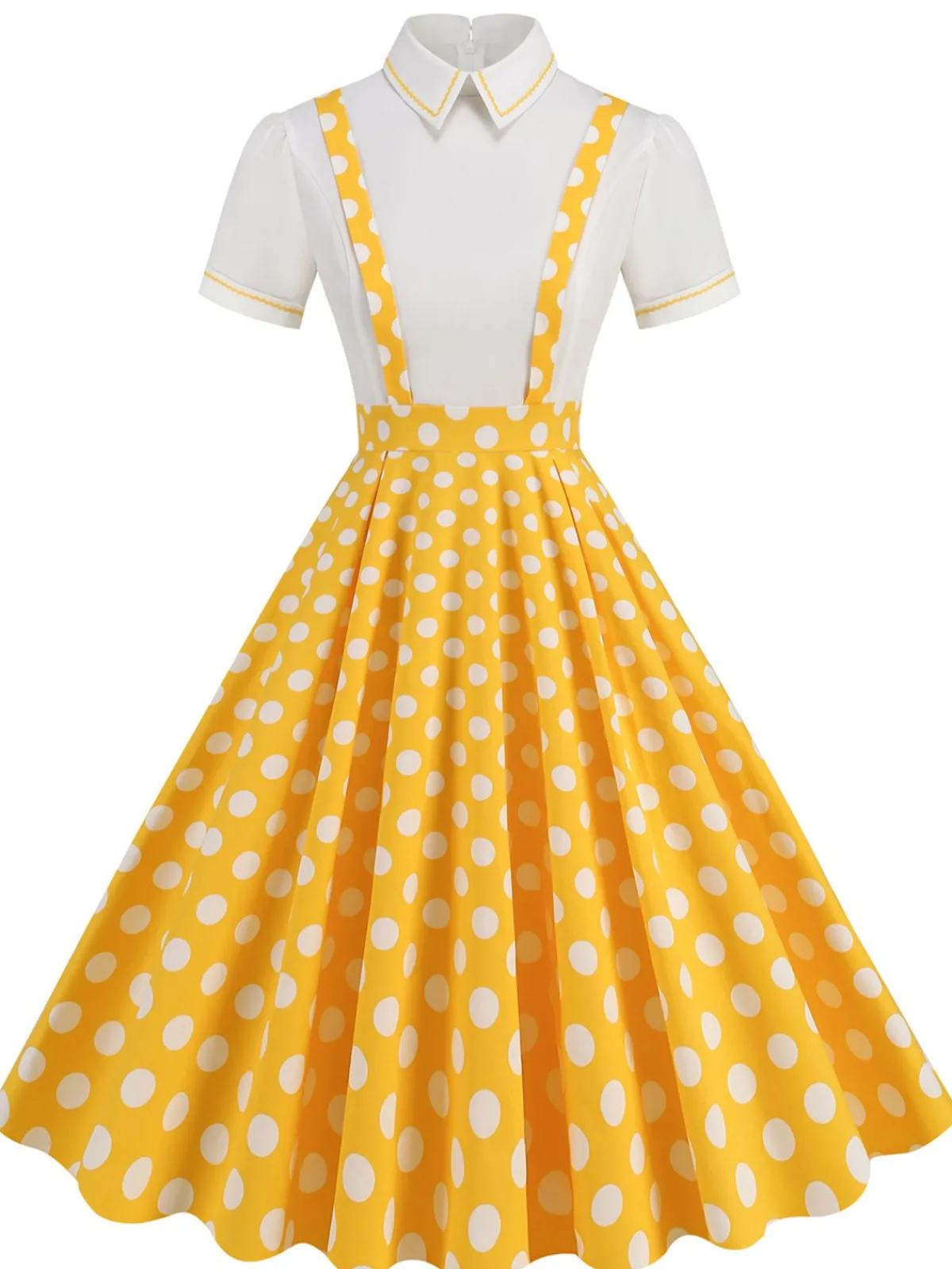Sale Retro Stage 1950s Patchwork Lapel Collar Suspender Dress