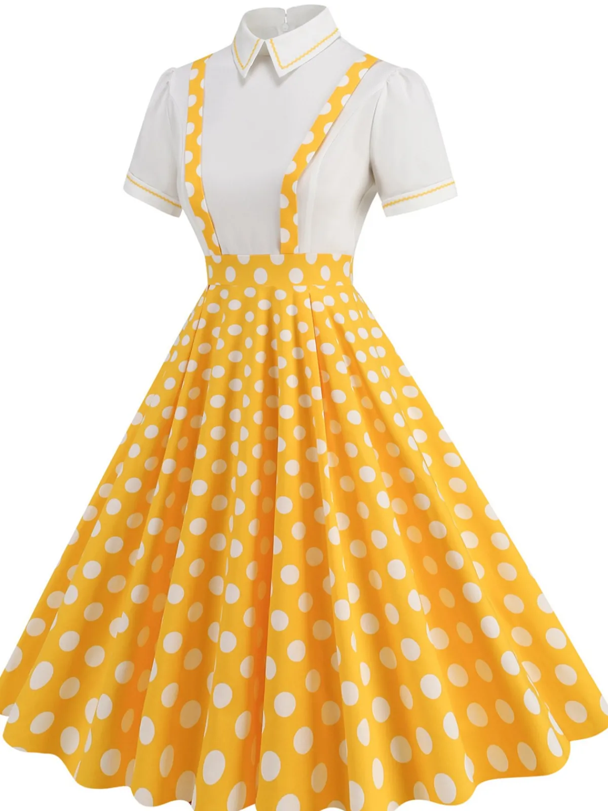 Sale Retro Stage 1950s Patchwork Lapel Collar Suspender Dress